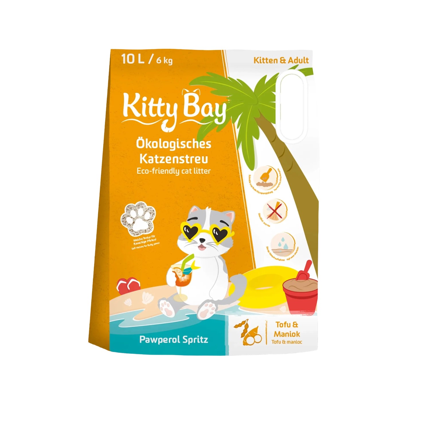 Kitty Bay Katzenstreu Pawperol Spritz Tofu und Maniok 10 Liter