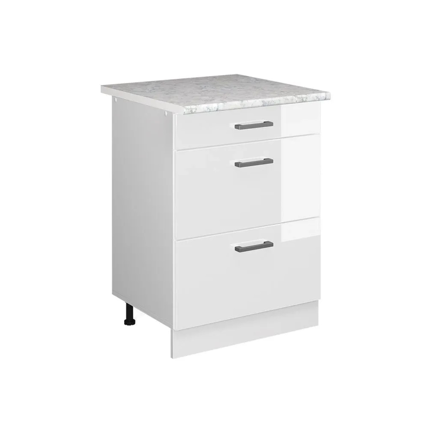 Vicco Küchenunterschrank R-Line Weiß Hochglanz Weiß 60 cm mit Schubladen AP Marmor