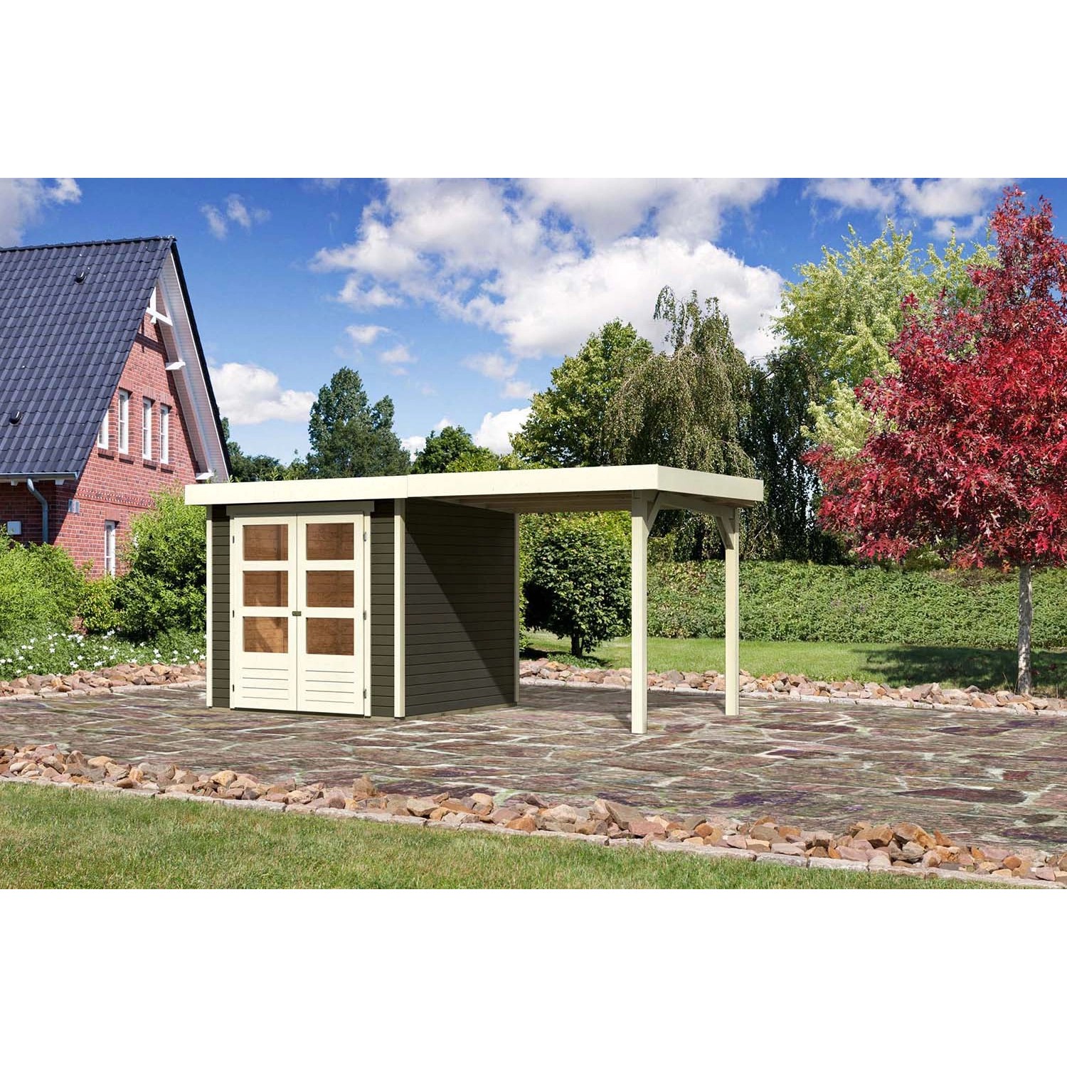 Karibu Holz-Gartenhaus Boras Terragrau Flachdach Lackiert 209 cm x 213 cm günstig online kaufen