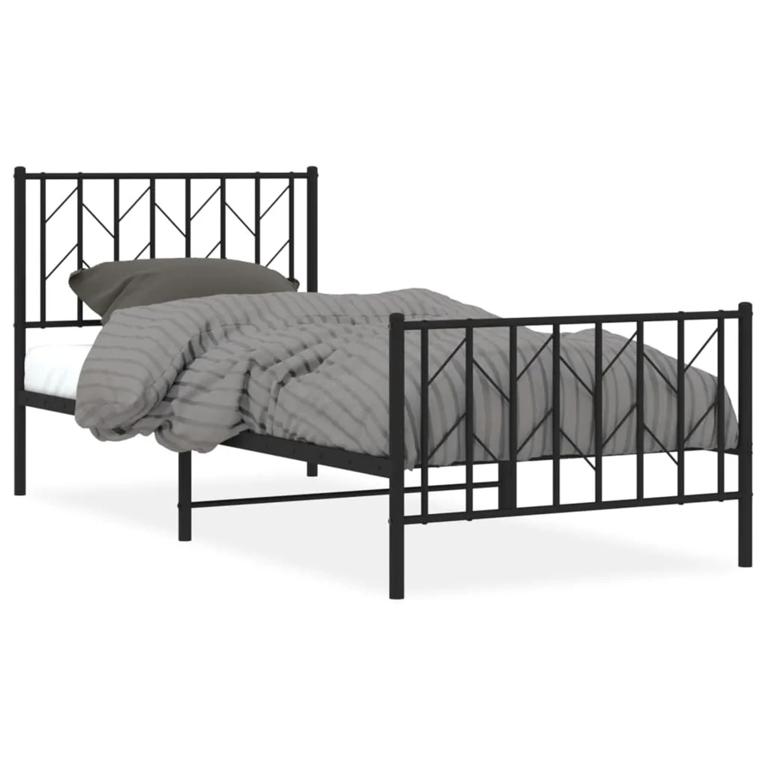 vidaXL Bettgestell mit Kopf- und Fußteil Metall Schwarz 90x200 cm 374448