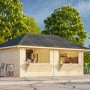 Palmako Marktstand Bianca Set, 588x300 cm, weiß lackiert. Weekendhaus mit Verkaufsklappen und Tür.