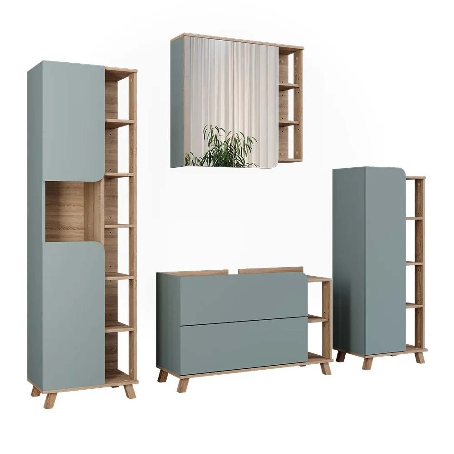 Vicco Badmöbel-Set Karen Sonoma/Blau 100 x 65 4-teilig