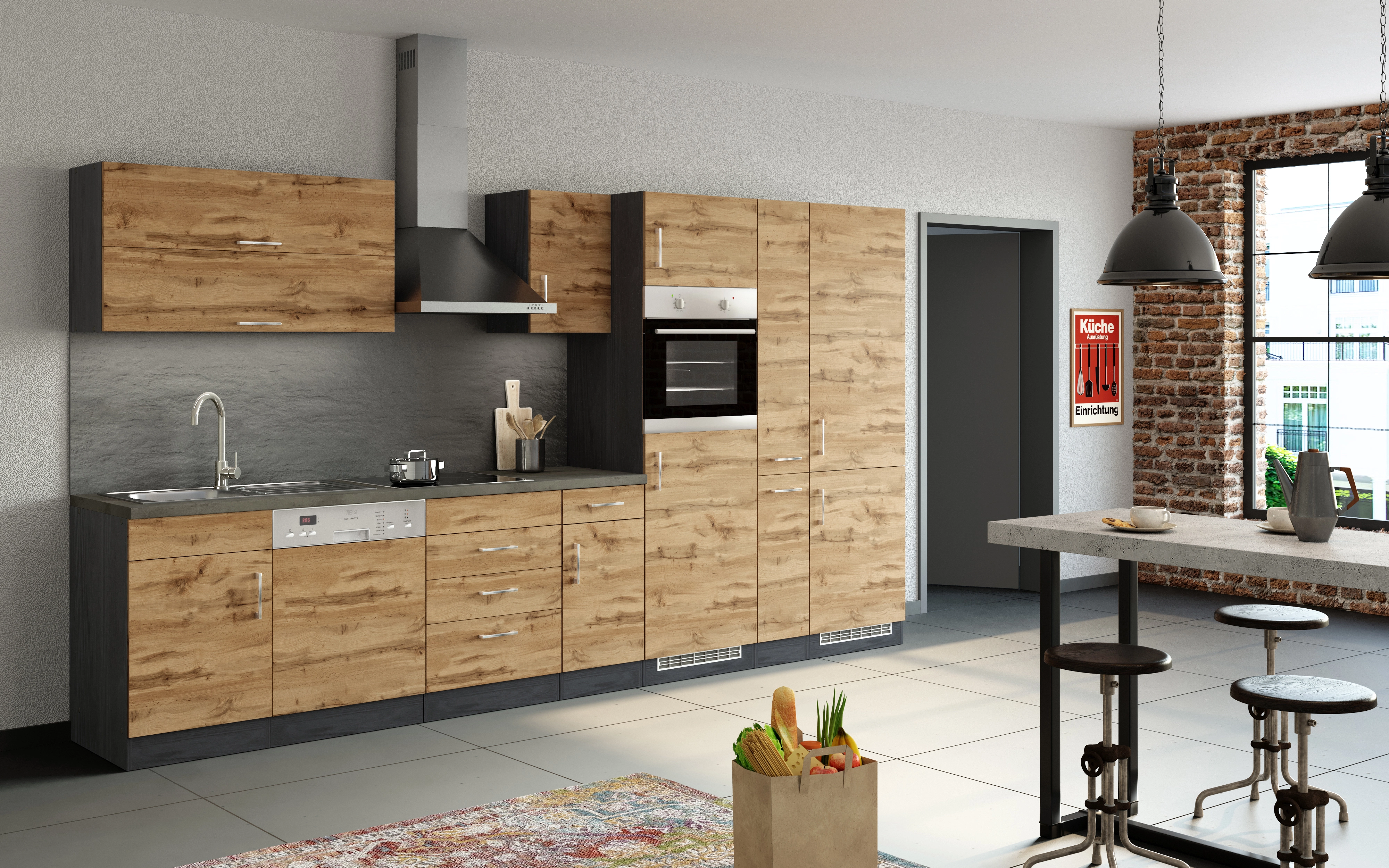 Held Möbel OBI Küchenzeile 360 Sorrento Wotaneiche-Grafit bei kaufen cm