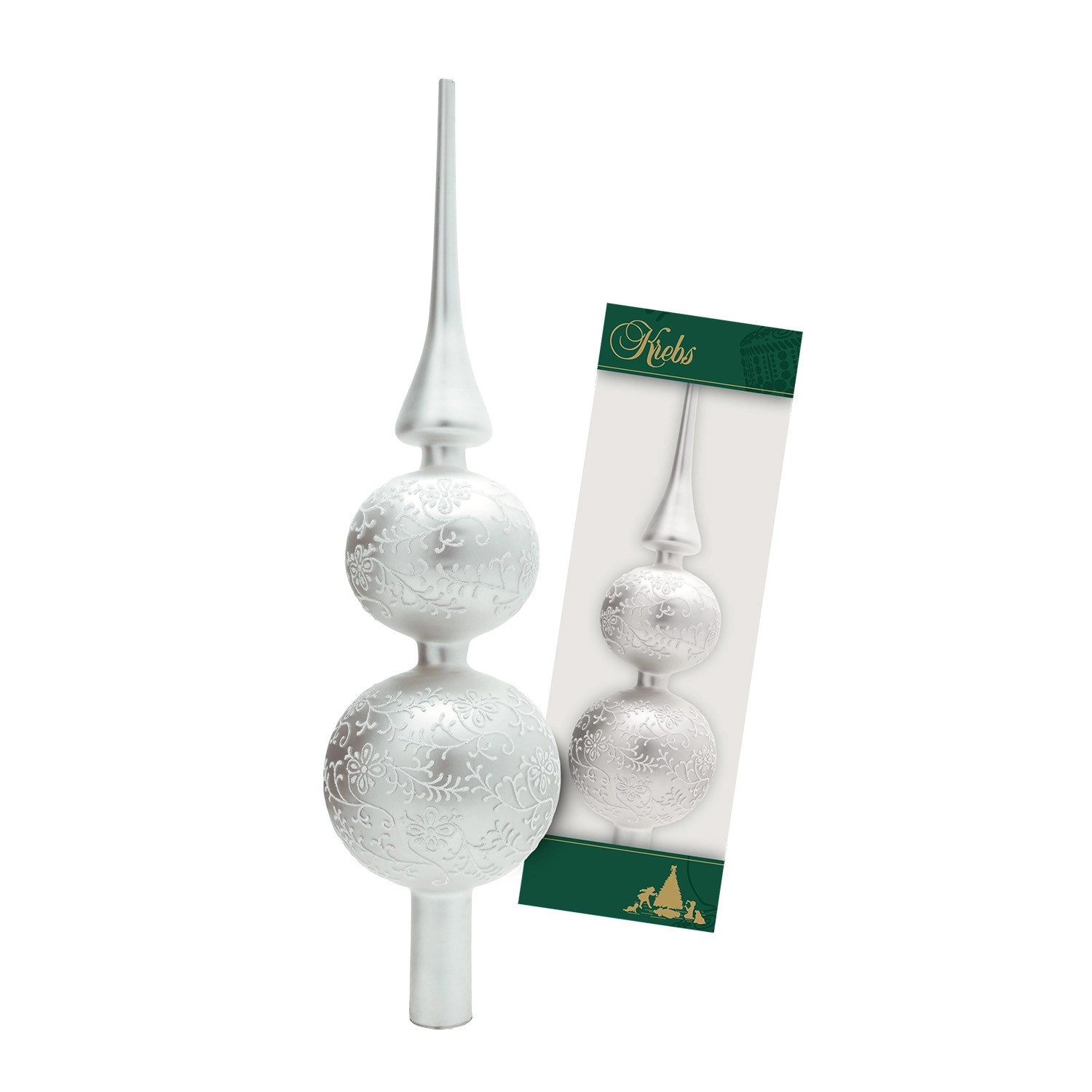 Krebs Glas Lauscha Baumspitze Rankendekor Matt Silberfarbig 33cm