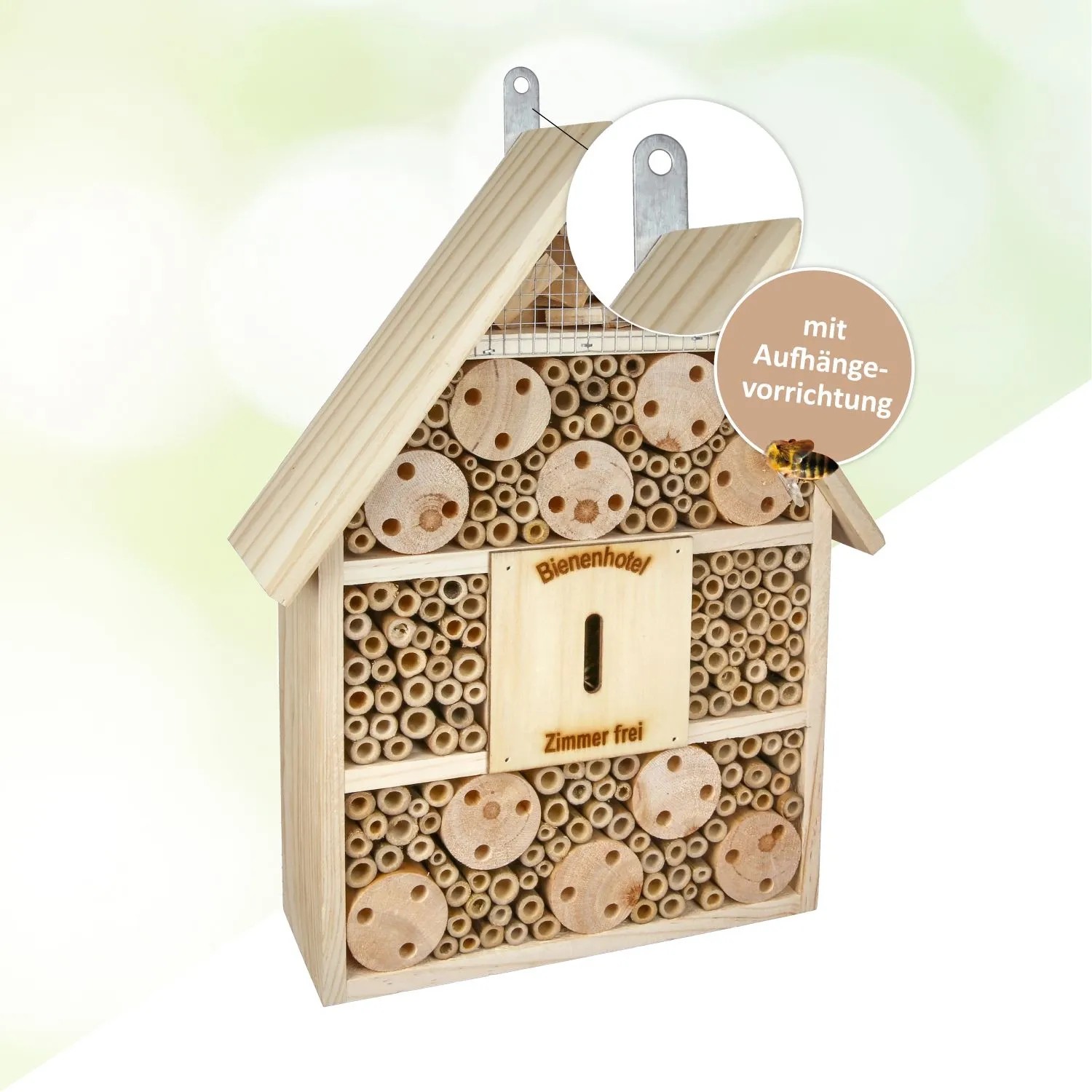 CULT at home Insektenhotel aus Holz, braun, mit verschiedenen Füllungen für Wildbienen & Schmetterlinge, inkl. Aufhängevorrichtung.