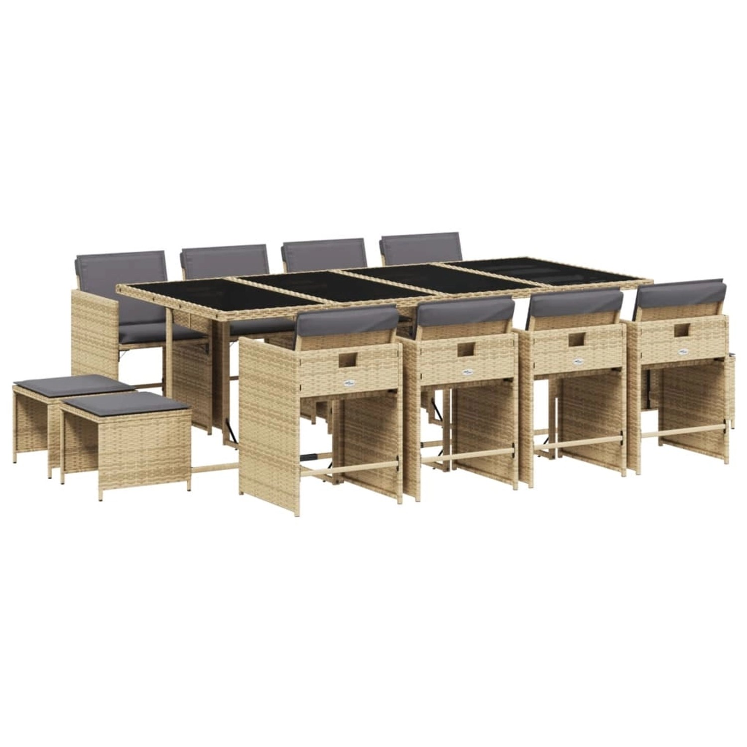 vidaXL 13-Tlg Garten-Essgruppe mit Kissen Beigemischung Poly Rattan 3211164