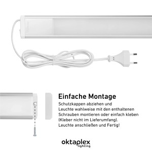 Oktaplex Aluminium Unterbauleuchte 40cm, neutralweiß, mit Schalter, Kabel und Stecker. Einfache Schraubmontage.