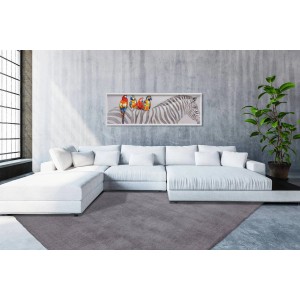 Lalee Kurzflorteppich Velluto 400 Silver, 80x150 cm im Wohnzimmer.