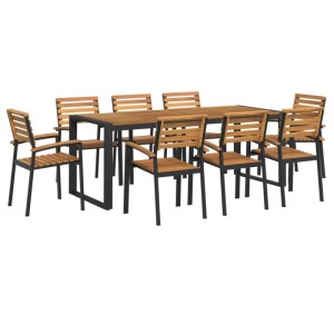 9-teilige Garten-Essgruppe aus Akazienholz und Metall für den Garten.