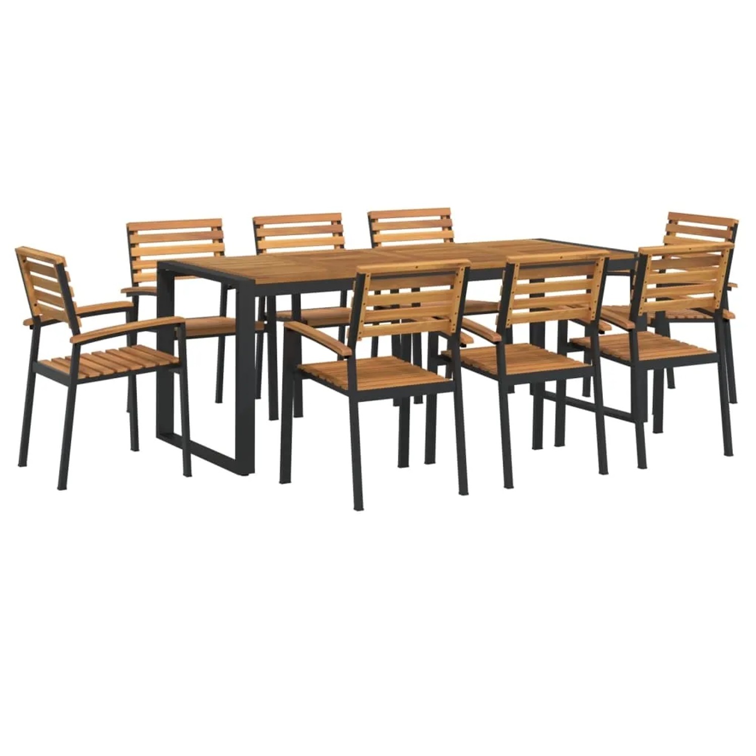9-teilige Garten-Essgruppe aus Akazienholz und Metall für den Garten.