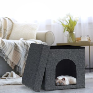 Relaxdays Katzenhöhle MDF Polyester Grau Faltbar 38,5 cm x 37 cm x 37 cm 2,6 kg