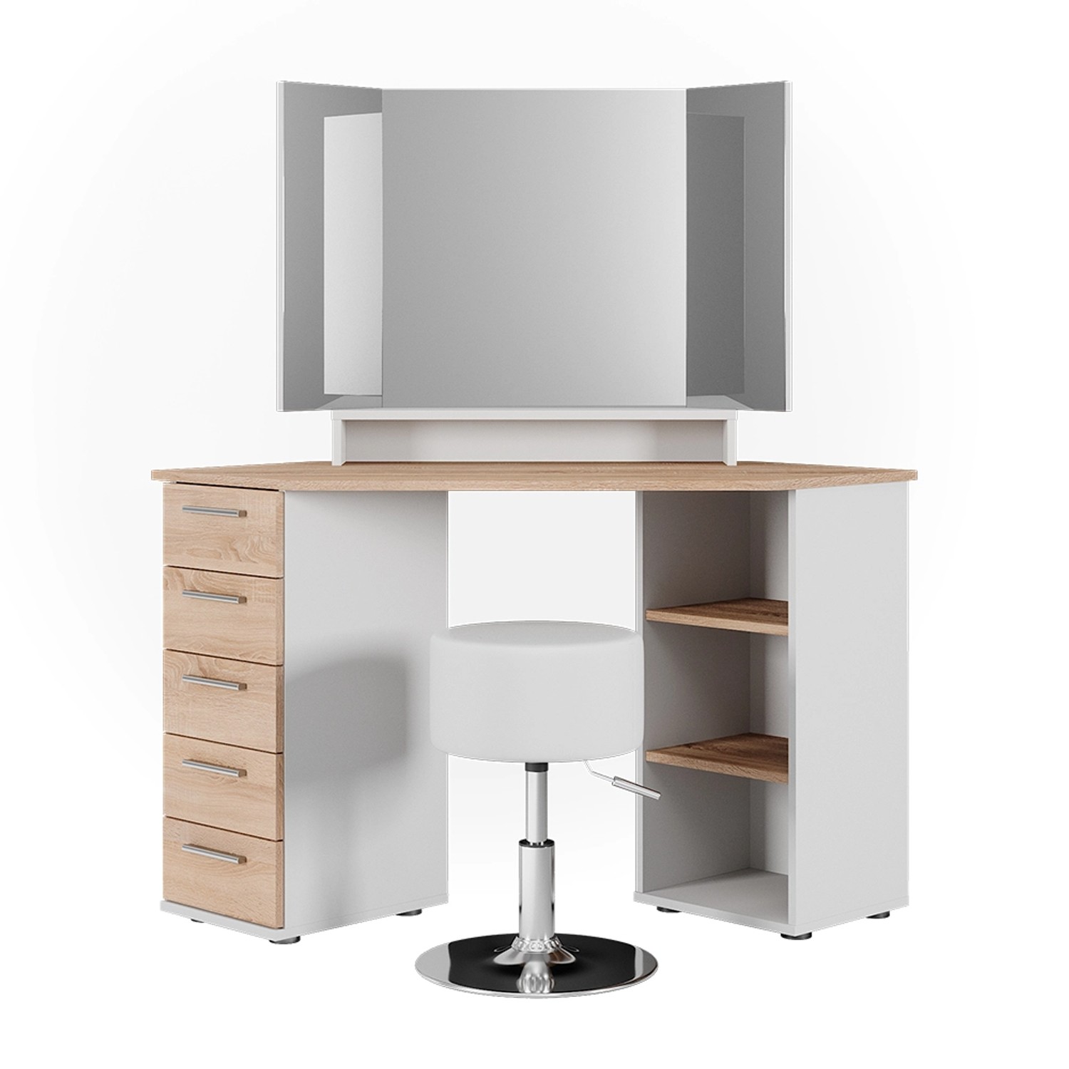 Vicco Eckschminktisch Sofia Weiß/Sonoma/Sonoma 128.4 cm mit Hocker günstig online kaufen