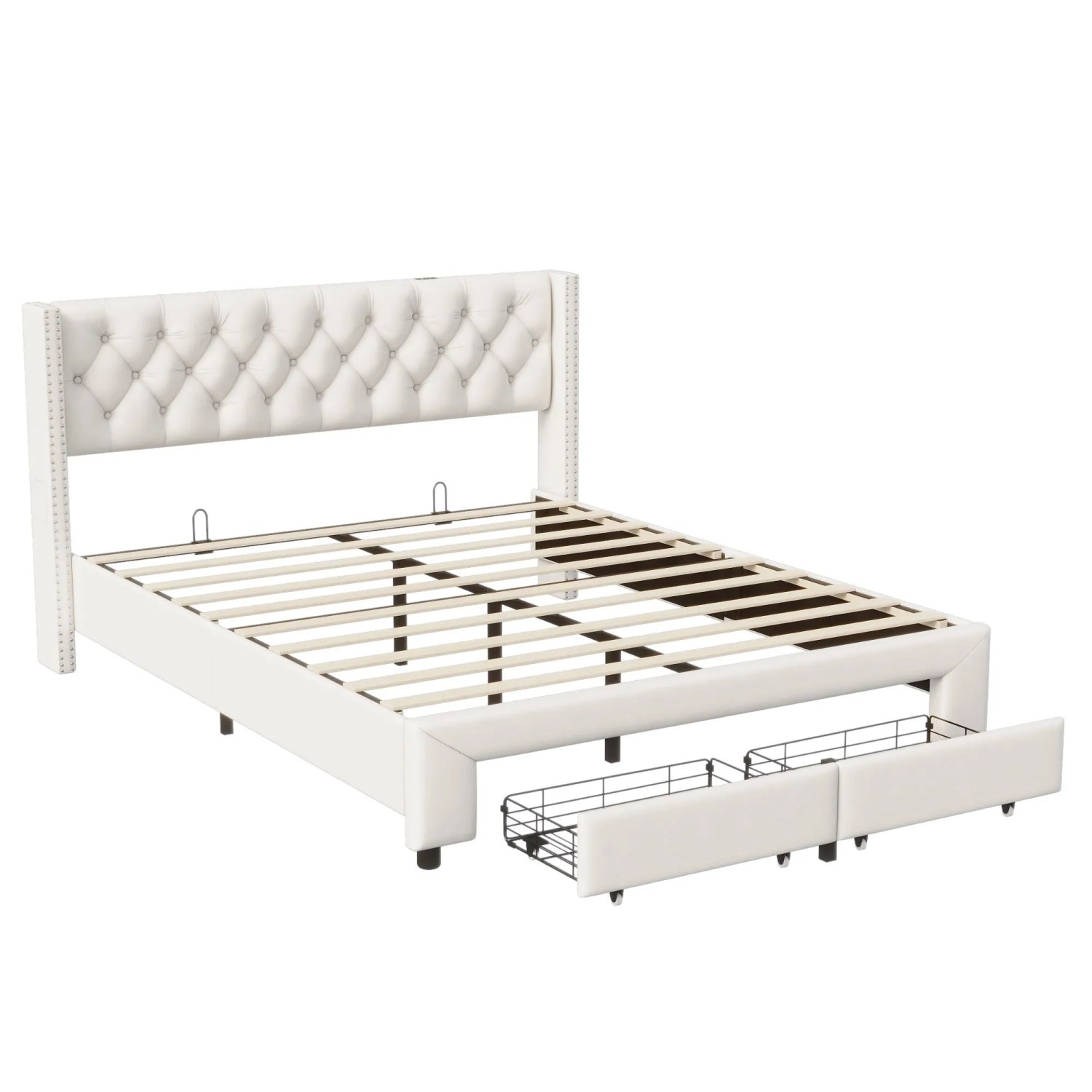 PXloue Doppelbett Schubladenbett mit Schubladen und Ladefunktion 160x200cm Beige