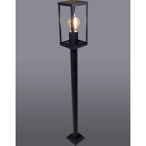 Eco-Light Wegeleuchte Karo, 100cm hoch, mit Holzoptik. Eckige, schwarze Gartenleuchte.