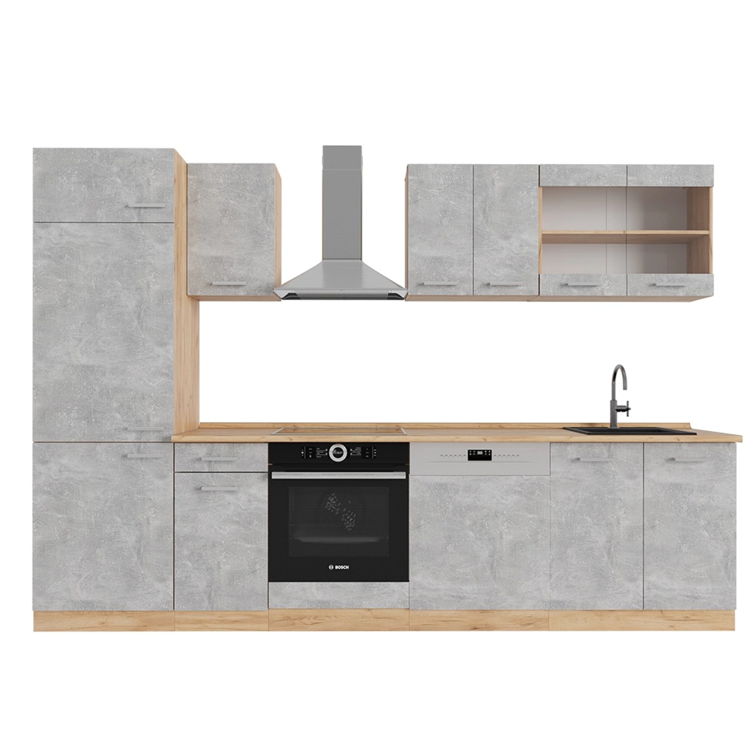 Vicco R-Line Küchenzeile Beton/Goldkraft Eiche 300 cm AP Eiche günstig online kaufen