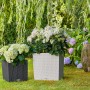 Lechuza Cube Cottage Pflanzkübel, 30cm, Granit und Anthrazit, mit Pflanzen im Garten.