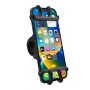 Schwarze Hama Fahrrad-Handyhalterung Universal für Lenkerstange mit eingesetztem Smartphone.