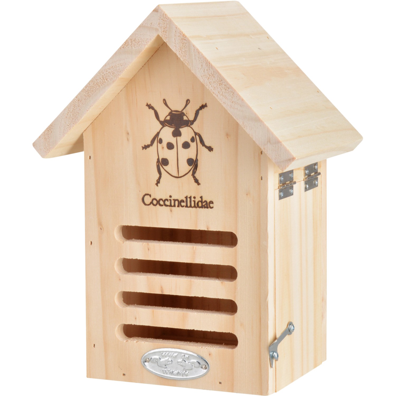 Esschert Design Marienkäferhaus aus Holz mit Silhouette für Nützlinge im Garten.