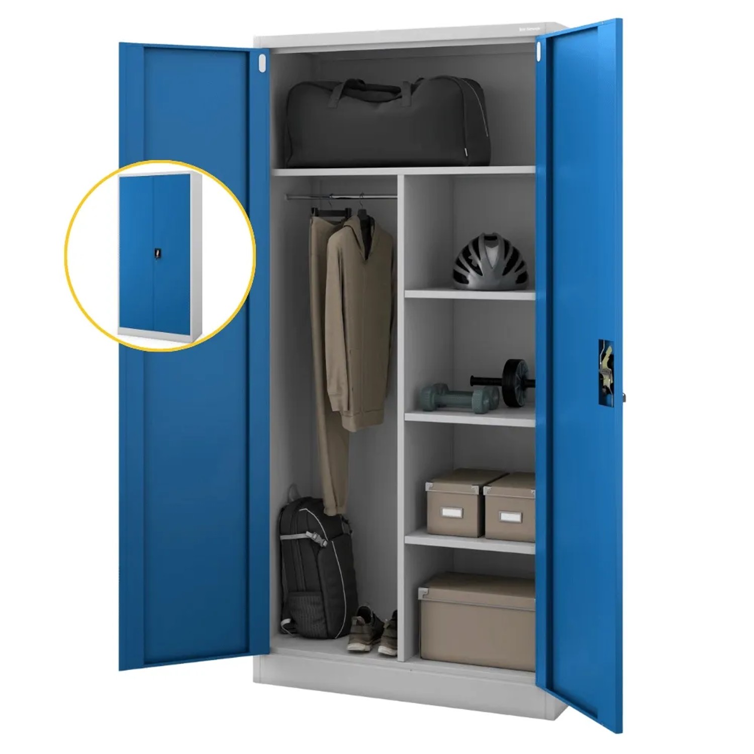 JAN NOWAK Mehrzweckschrank Metall Abschließbar DAWID 185 x 90 x 45 cm Grau-Blau Putzschrank Vorratschrank