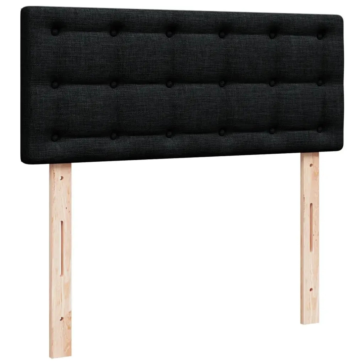 Schwarzes vidaXL Boxspringbett Kopfteil mit Stoffbezug und Knopfdetails, Holzfüße.