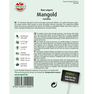 Sperli Mangold Lucullus Samenpackung mit grünen Blättern. Gemüsesamen für spinatähnliche Gerichte.
