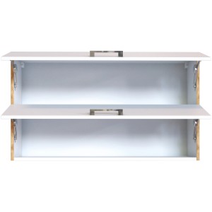 Held Möbel Klapphängeschrank Sorrento, 100x57x34 cm, Weiß und Wotaneiche Dekor, geöffnet.