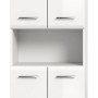 Weißer OBI Bad Hochschrank Ice, 60x185x30 cm, mit Hochglanzfronten und offenem Fach.