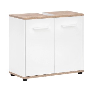 Badmobil Waschbeckenunterschrank CHI, weiß mit Holzdekor, 2-türiger Badezimmerschrank.