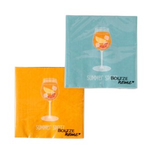 Boltze Servietten Summer Sp, 2-fach sortiert, 20 Stück. Papier Servietten mit Sommergetränk Motiv in Orange und Türkis.