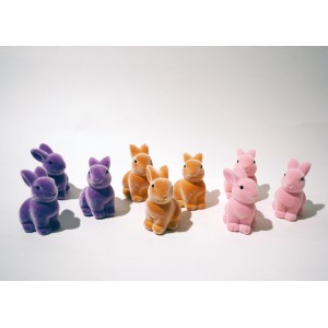 Beflockte Brauns-Heitmann Häschen, 9-fach sortiert in Lila, Orange und Rosa, ca. 5x7 cm, Osterdeko.