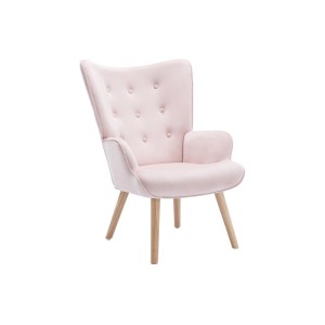 Rosa Samt Loungesessel Vately mit gerader Rückenlehne und Holzbeinen im skandinavischen Design.