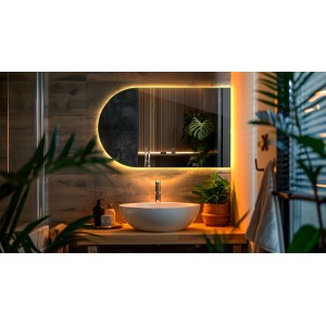 Tulup LED Spiegel, Bogenform, 50x90 cm, mit warmweißem Licht im modernen Bad.