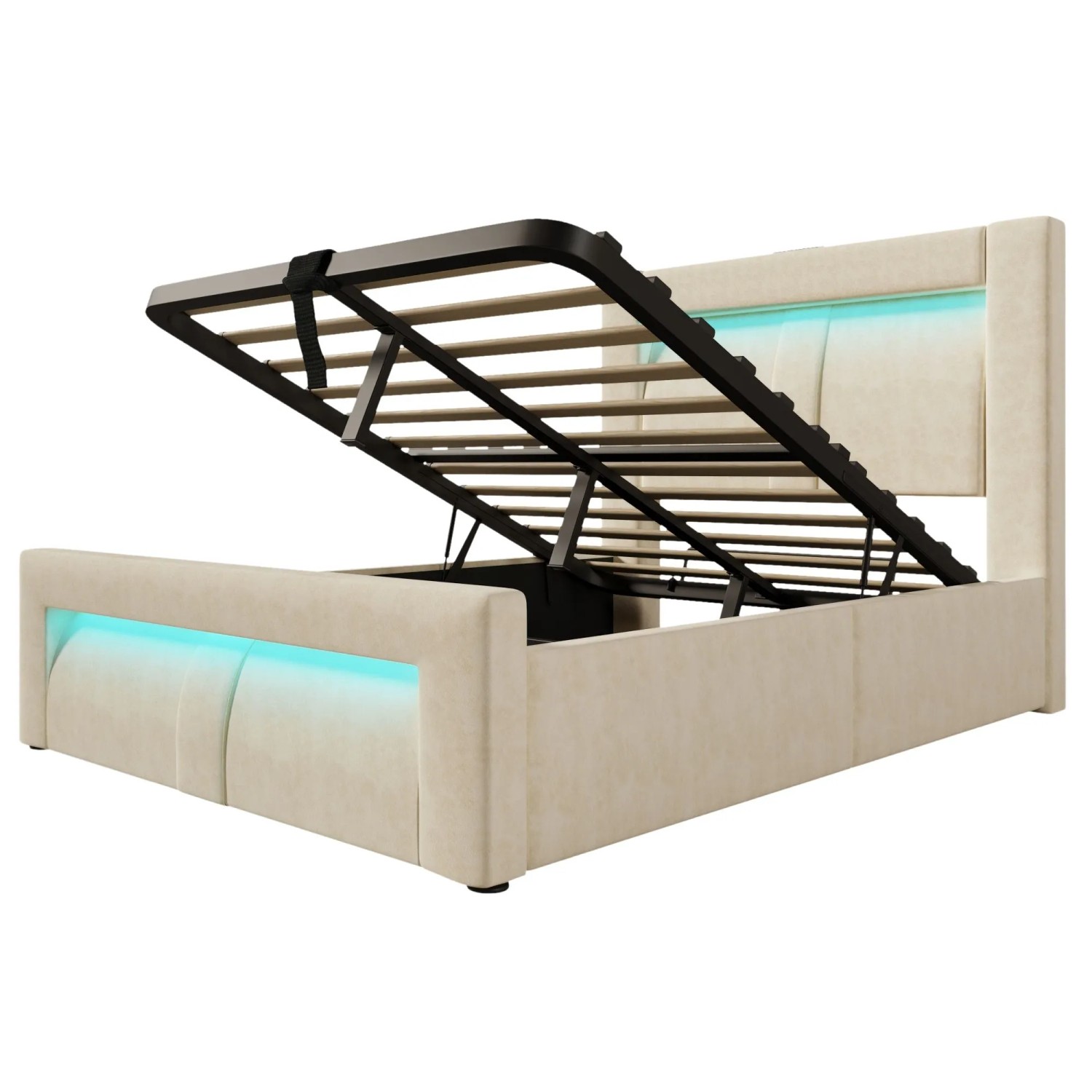 Merax Polsterbett 90x200cm LED USB-C Hydraulik Beige