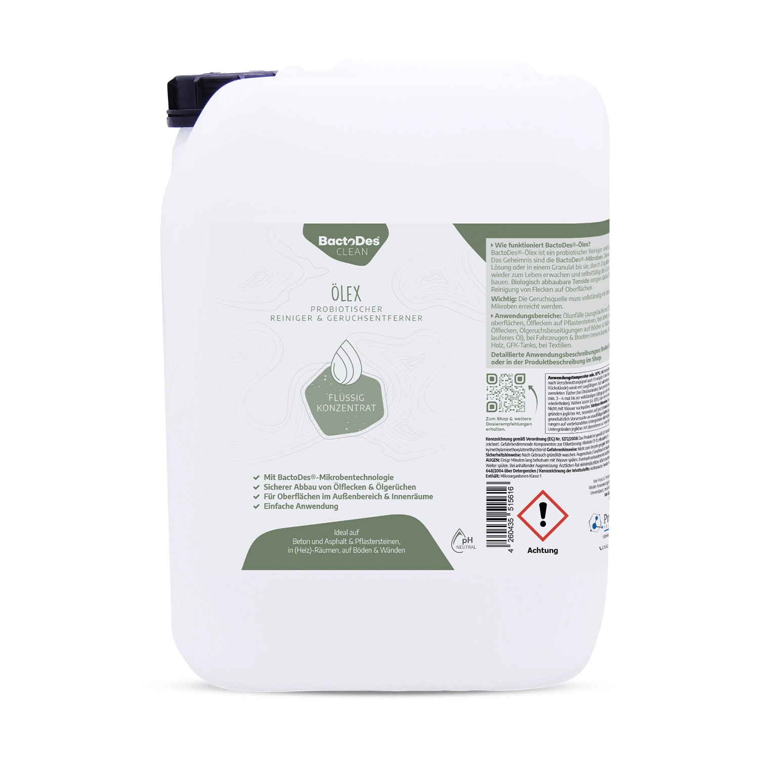 BactoDes Clean Ölex Probiotischer Ölflecken- und Geruchsentferner von Heizölgeruch in 10L Kanister mit Auslaufhahn