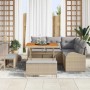Beiges 8-teiliges vidaXL Garten-Sofa-Set aus Poly Rattan mit Tisch und Kissen.