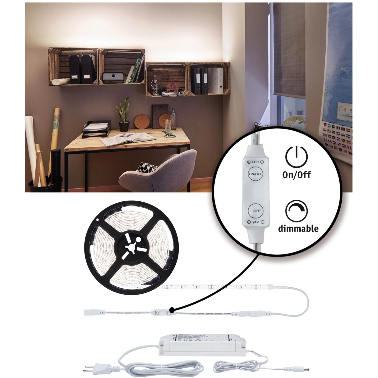 FN SimpLED Power Set 5m Neutralweiß: LED-Streifen mit Dimmfunktion, Trafo und Zubehör.