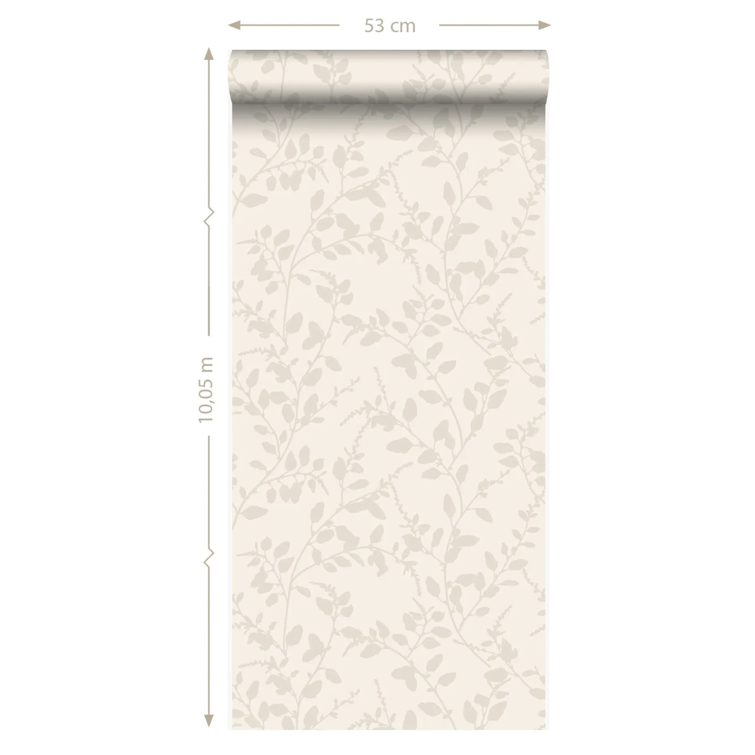 Rolle Origin Wallcoverings Vliestapete mit Blätter Muster in Beige, 53cm breit und 10,05m lang.