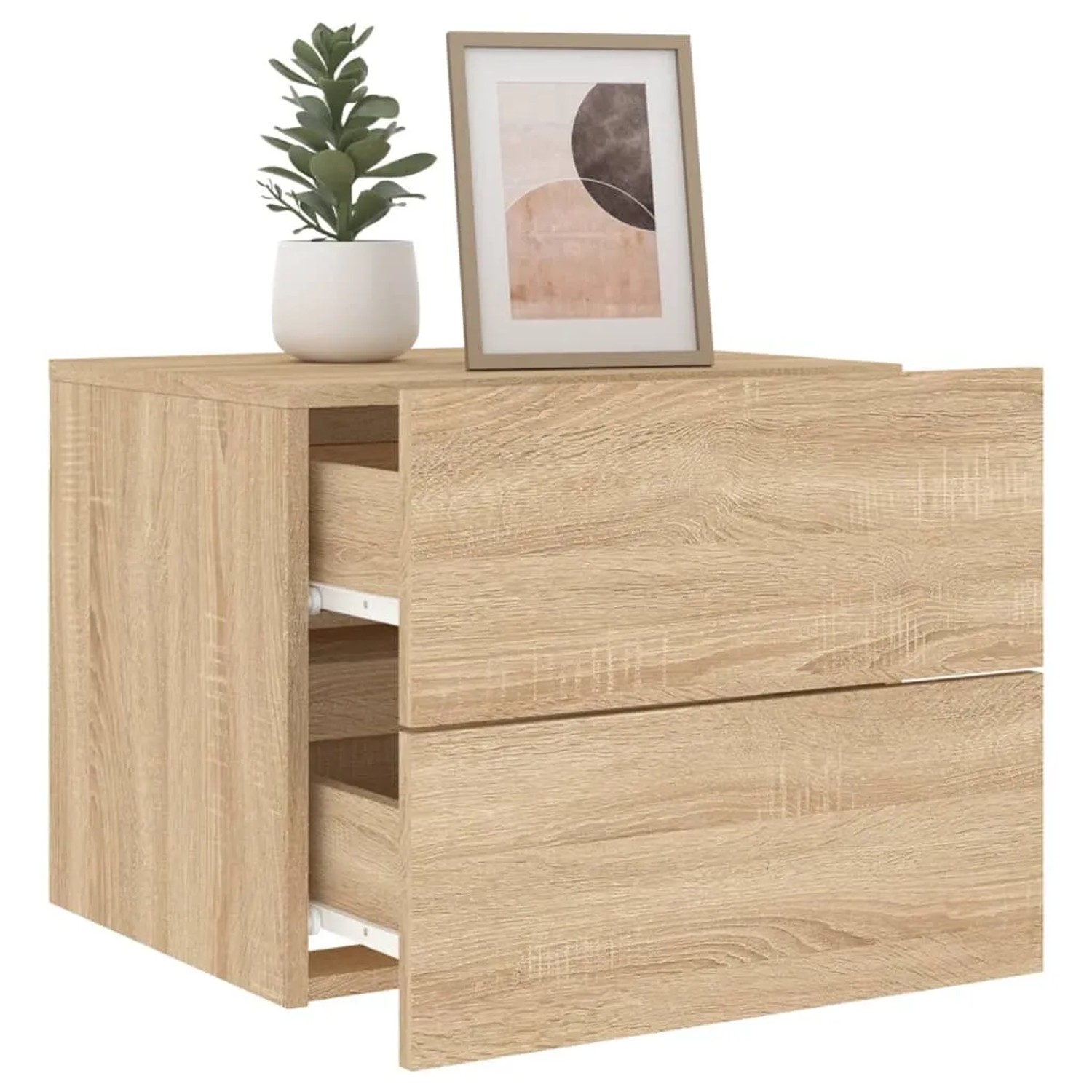 Set Wand-Nachttische mit LED, Sonoma-Eiche, 2 Schubladen. Moderne Schlafzimmer Nachttische.