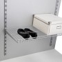 OBI Drahtgitterboden, silberfarben, 80x40cm, als Regalboden mit Schuhen und Box im Regalsystem.