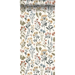 Sanders & Sanders Tapete Feldblumen Ockergelb Grün Blau und Terrakotta 50 x 900 cm