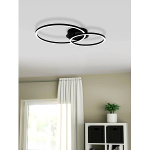 Moderne Eglo LED-Deckenleuchte Palmaves 2, schwarz, mit zwei runden Leuchtelementen.