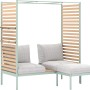 2-teiliges Lounge-Set Skipton in Mint-Beige mit Teakholz: Zweisitzer und Hocker für Balkon und Terrasse.