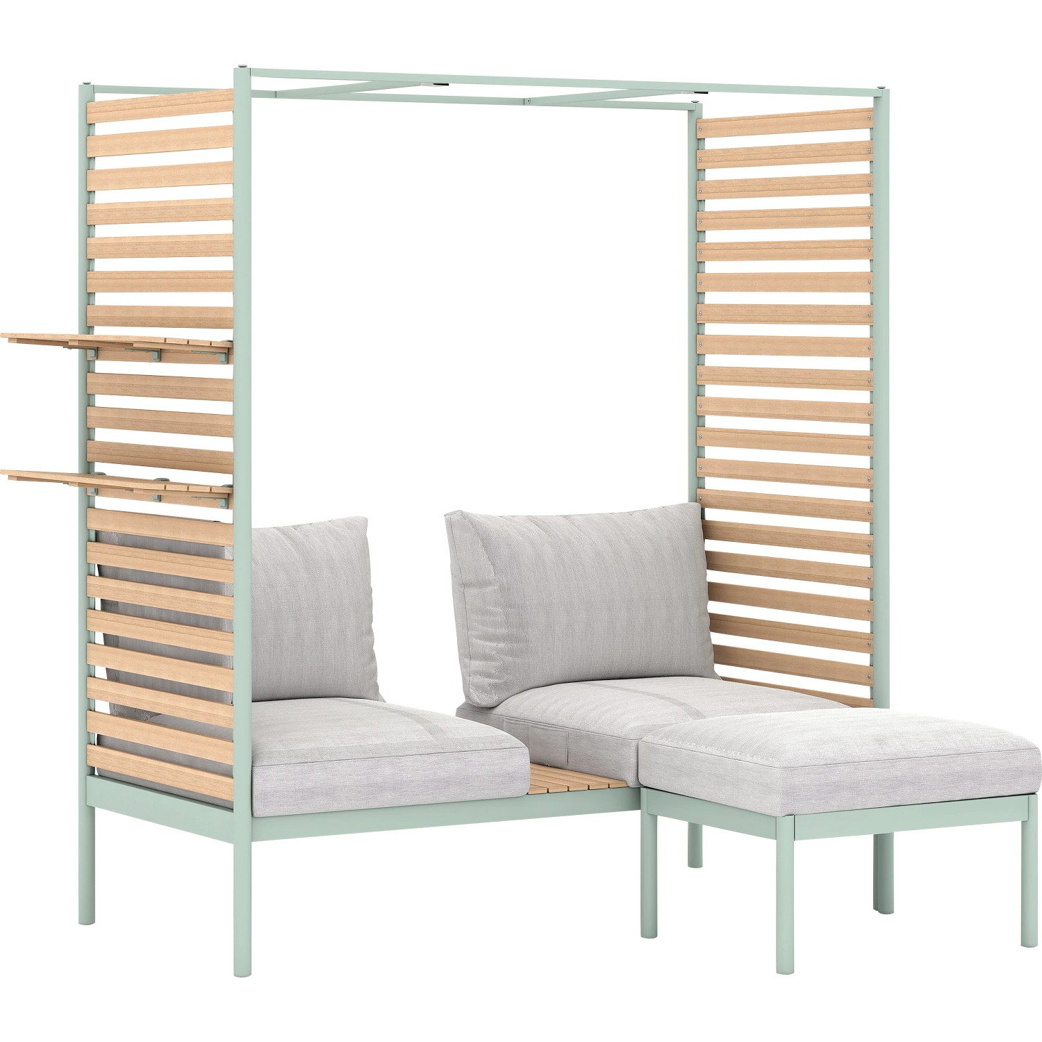 Lounge-Set Skipton 2-teilig mit Hocker Teakholz Mint-Beige