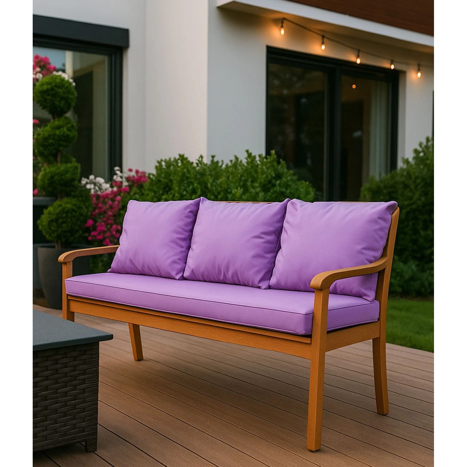 Lila Setgarden Bankkissen für 2-Sitzer Gartenbank, 100x60 + 2x50x56 cm.