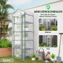 Outsunny Foliengewächshaus mit grünem Stahlrahmen, 5 Ebenen und transparenter Hülle, gefüllt mit Pflanzen im Garten.