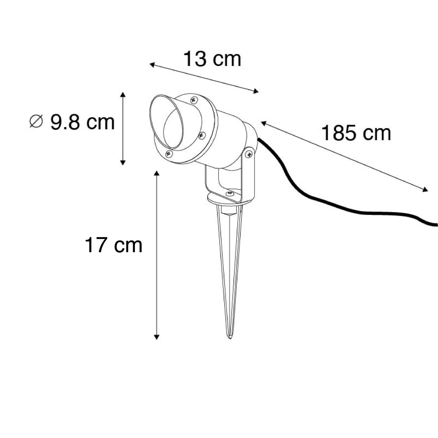 Schwarzer QAZQA Gartenstrahler Done mit Kabel und Stecker, geeignet für GU10 Leuchtmittel und den Außenbereich.