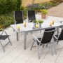 7-teiliges Gartenmöbel-Set Carrara in Schwarz mit Ausziehtisch (160/220x90cm) und 6 Sesseln.