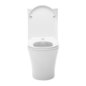 Weiße Stand-WC-Kombination mit Softclose-Sitz und spülrandlosem Becken.