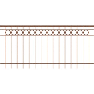 Unbeschichtetes Eleo Geländer Belluno, 192,5 cm breit, mit Kreisornamenten aus Schmiedeeisen.