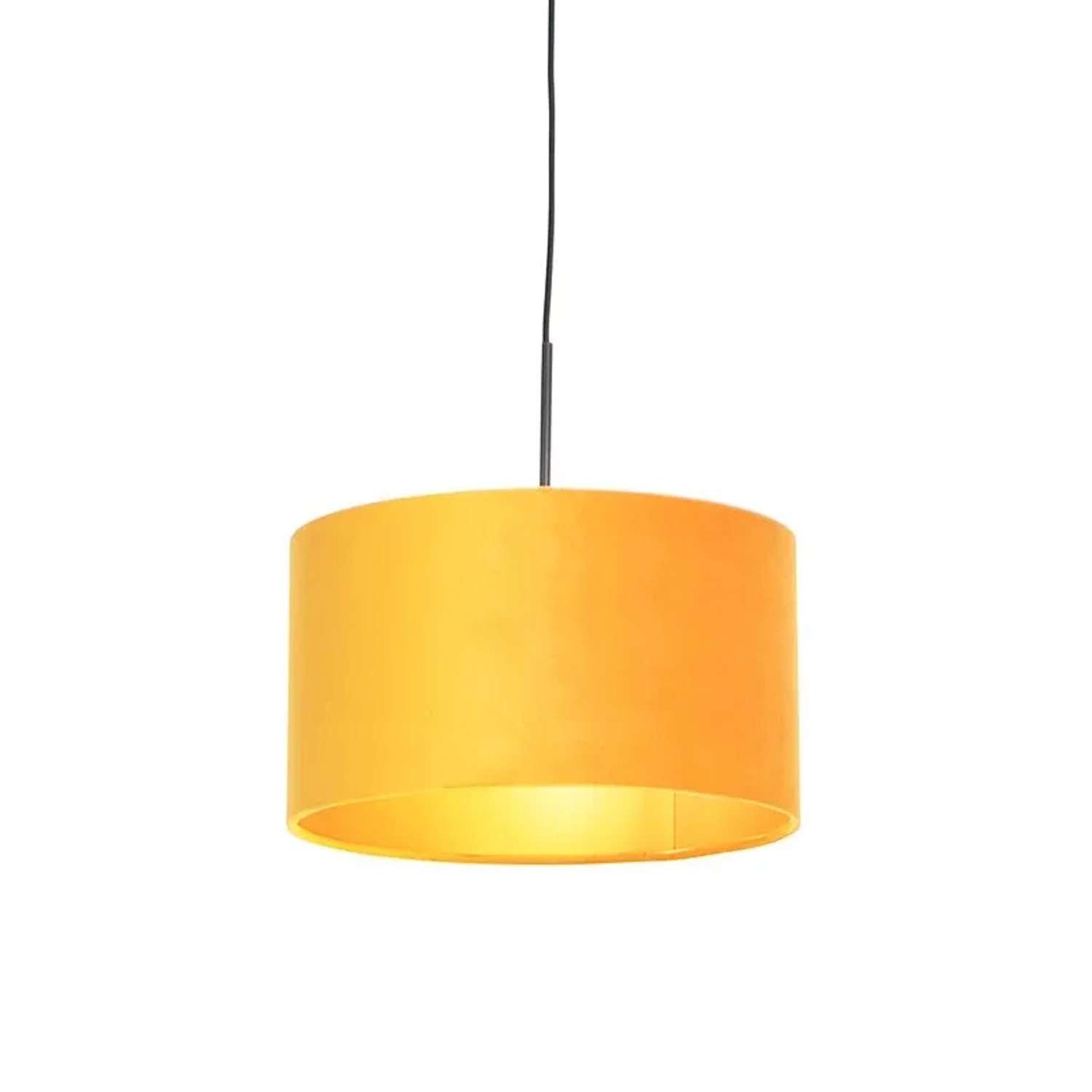 QAZQA Hängelampe mit Veloursschirm Ocker mit Gold 35 cm Combi